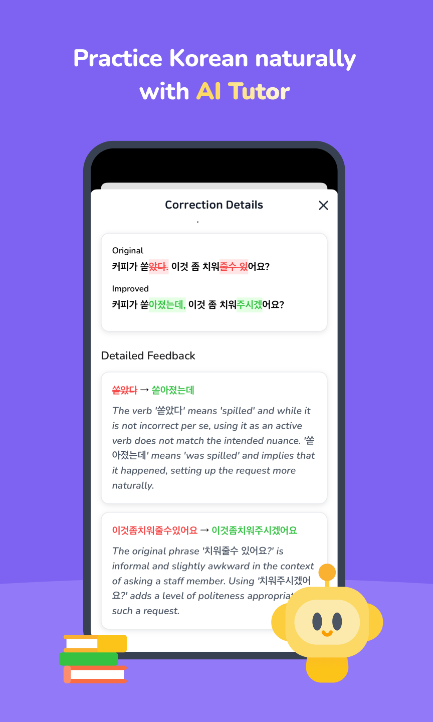 Practice Korean naturally with AI Tutor