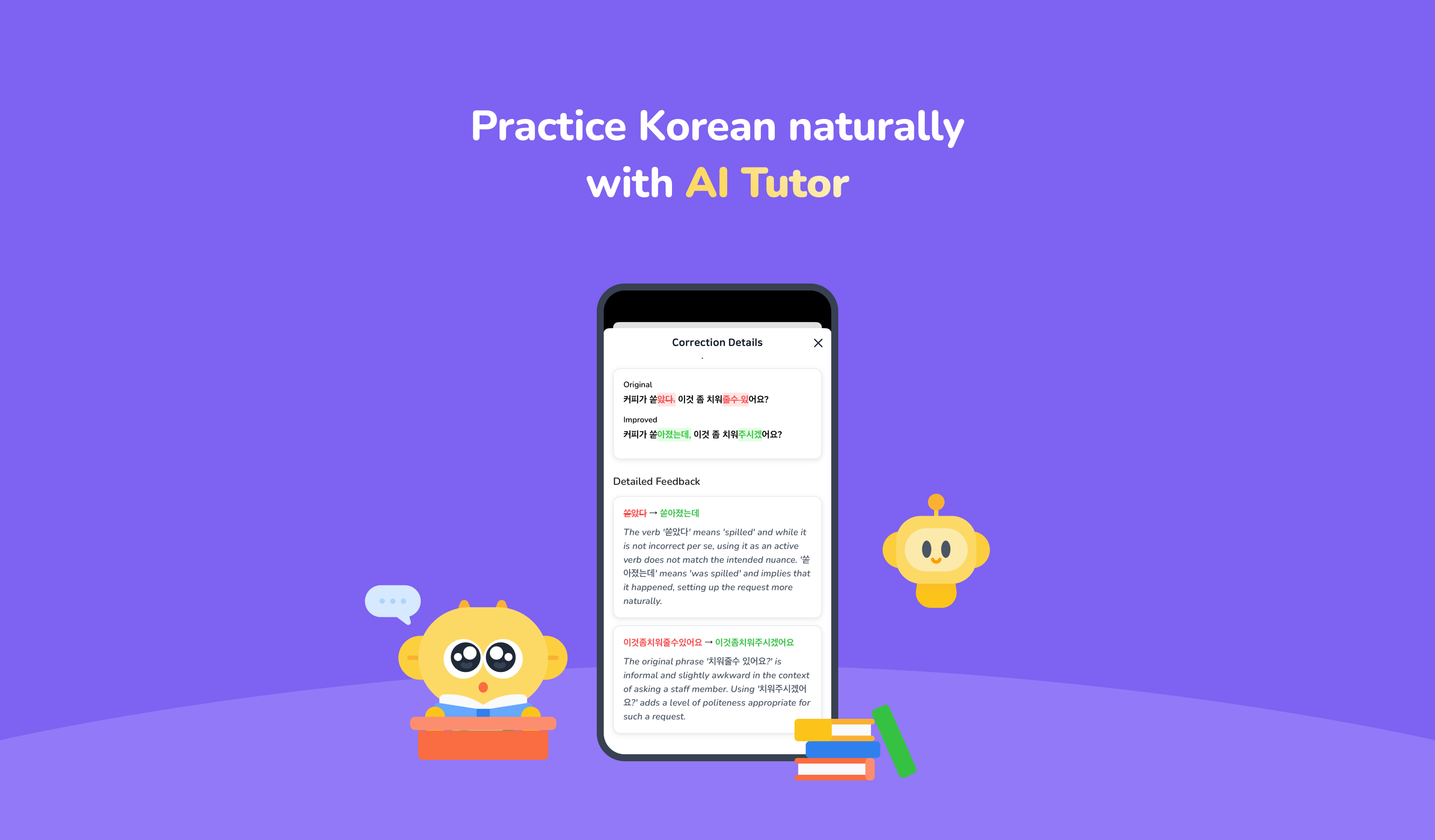 Practice Korean naturally with AI Tutor